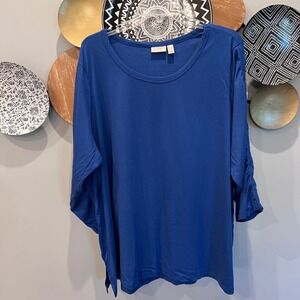 LOGO Lori Goldstein Royal Blue Ruched 3/4 Sleeve Top Plus Size 3X A385269